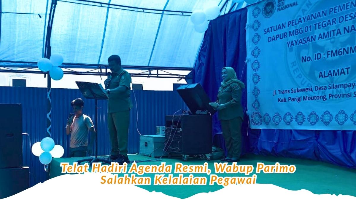 Keterangan Foto: Wakil Bupati Parigi Moutong Abdul Sahid saat meresmikan Dapur Pelayanan Satuan Pemenuhan Gizi (SPPG) di Desa Silampayang, Kecamatan Kasimbar, Selasa (27/2/2026). Keterlambatan agenda memunculkan kembali persoalan disiplin aparatur dan tata kelola pelayanan publik di Parimo. Foto: Iskandar Miu
