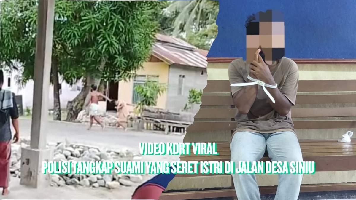 Keterangan Foto: Kolase tangkapan layar video yang beredar di media sosial memperlihatkan aksi dugaan kekerasan dalam rumah tangga di Desa Siniu, Kecamatan Siniu, Kabupaten Parigi Moutong. Pada bagian kiri, tampak seorang pria menyeret seorang perempuan di jalan umum yang disaksikan warga. Pada bagian kanan, terduga pelaku terlihat telah diamankan polisi di Mapolsek Ampibabo untuk menjalani proses hukum. Foto: Kontekssulawesi.id