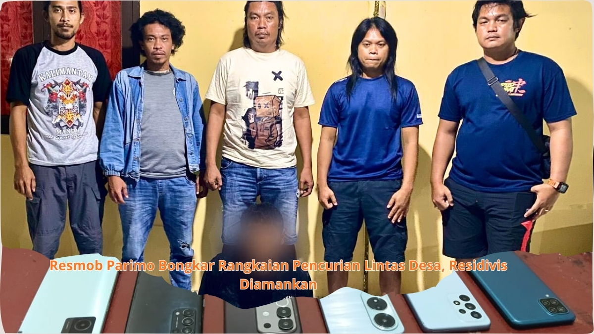 Keterangan Foto: Tim Resmob Satreskrim Polres Parigi Moutong mengamankan terduga pelaku pencurian beserta barang bukti telepon genggam hasil kejahatan, Januari 2026. Foto: Humas Polres Parimo