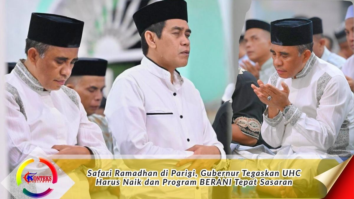 Bupati Parigi Moutong Erwin Burase bersama Gubernur Sulawesi Tengah Anwar Hafid melaksanakan salat berjamaah dalam rangka Safari Ramadhan di Masjid Darussalam, Parigi. Tampak Gubernur Anwar Hafid khusyuk berdoa usai salat. Foto: Biro Administrasi Pimpinan