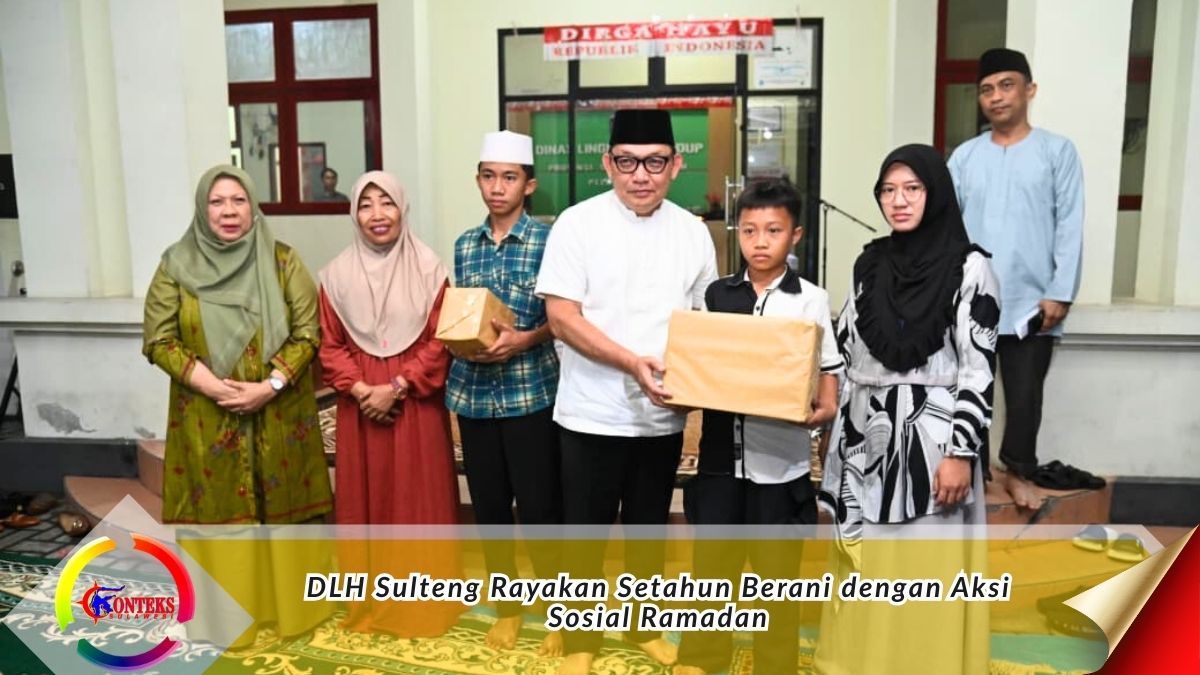 Keterangan foto: Wakil Gubernur Sulawesi Tengah, dr. Reny A. Lamadjido, bersama Plt. Kepala Dinas Lingkungan Hidup Provinsi Sulawesi Tengah, Muhamad Muchlis, menyerahkan bantuan kepada anak yatim pada kegiatan buka puasa dan “Berani Berbagi” yang digelar Dinas Lingkungan Hidup Provinsi Sulawesi Tengah dalam rangka refleksi satu tahun program Berani, di Kantor DLH Sulteng, Senin (23/02/2026). Foto: Biro Administrasi Pimpinan