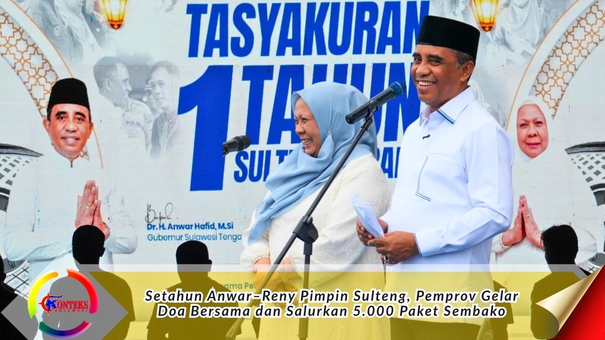 Keterangan foto: Gubernur Sulawesi Tengah Anwar Hafid bersama Wakil Gubernur Reny A. Lamadjido menghadiri tasyakuran satu tahun kepemimpinan Pemprov Sulteng yang dirangkaikan dengan doa bersama dan penyaluran bantuan sosial kepada masyarakat di Palu, Minggu (22/2/2026). Foto: Dok. Istimewa