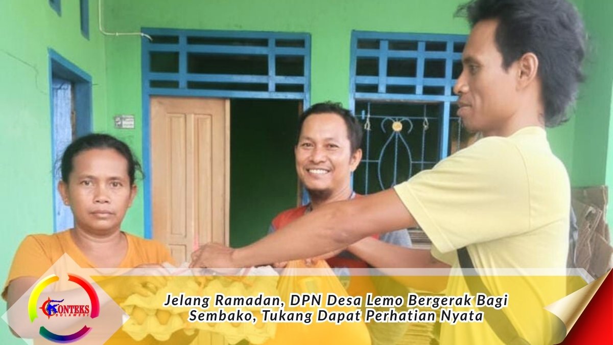 Keterangan foto: Pengurus Dewan Pertukangan Nasional (DPN) Desa Lemo menyerahkan paket sembako kepada anggota tukang dalam aksi sosial menyambut Ramadan di Desa Lemo, Kecamatan Ampibabo, Kabupaten Parigi Moutong, Minggu (15/2/2026). Foto: Ist