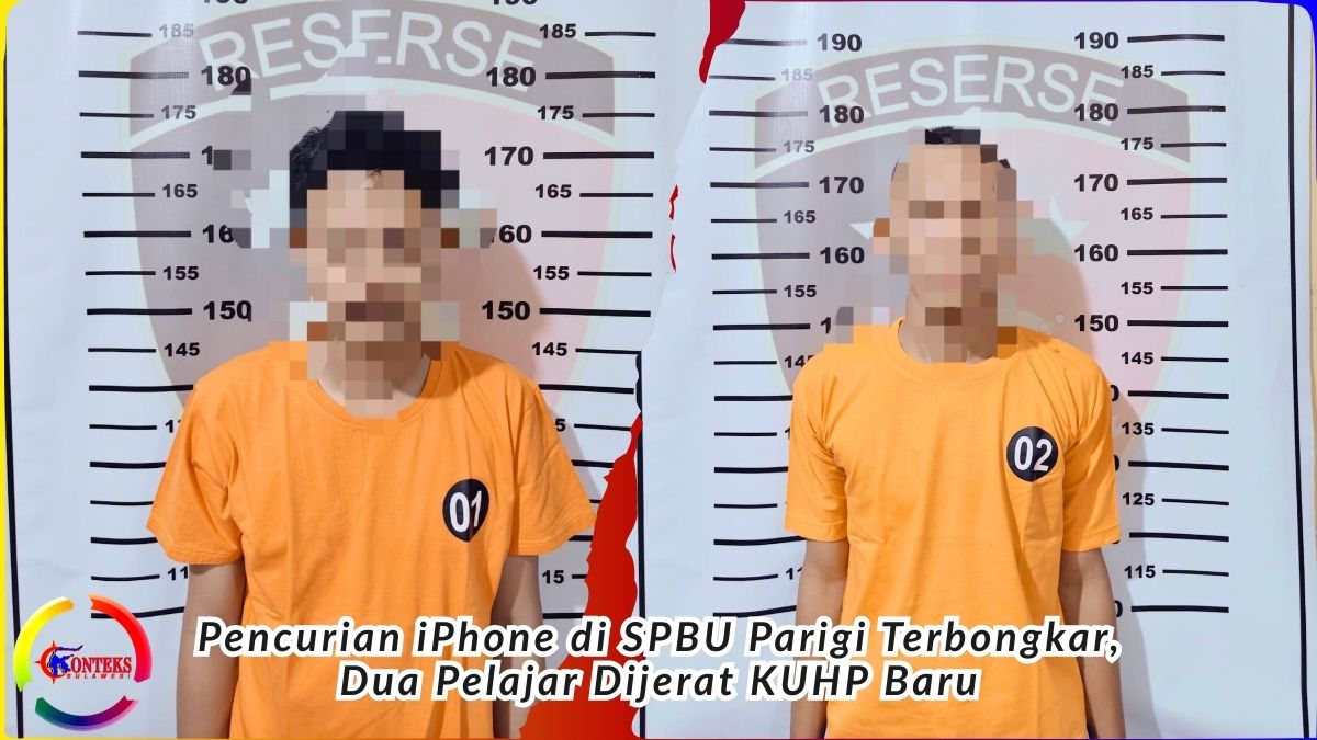 Keterangan Foto: Dua tersangka kasus pencurian iPhone ditahan di Rutan Polsek Parigi, Senin (3/2/2026), usai polisi menilai bukti permulaan telah cukup. Foto: Humas Polres Parimo