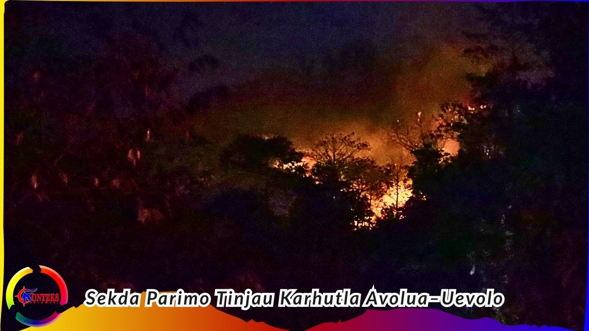 Keterangan Foto: Kebakaran Hutan dan Lahan, Kobaran api masih terlihat membakar kawasan perbukitan di wilayah Desa Avolua hingga Uevolo, Kabupaten Parigi Moutong, Sulawesi Tengah, Kamis (5/2/2026) dini hari. Sekretaris Daerah Parigi Moutong Zulfinasran meninjau langsung lokasi kebakaran untuk memastikan upaya penanggulangan agar api tidak meluas ke lahan perkebunan milik warga. Foto: Basrul Idrus