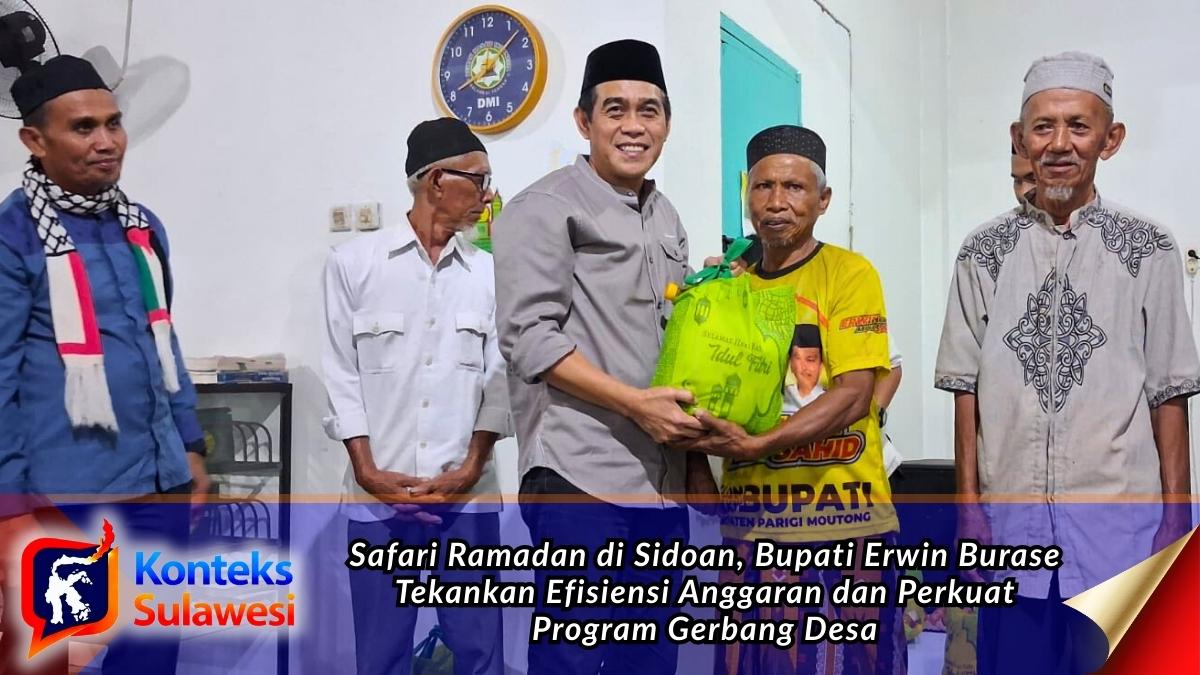 Bupati Parigi Moutong (Parimo), Erwin Burase, menyampaikan sambutan saat Safari Ramadan di Masjid Ar Rahman, Desa Sidoan, Kecamatan Sidoan. Foto: Diskominfo Parimo.