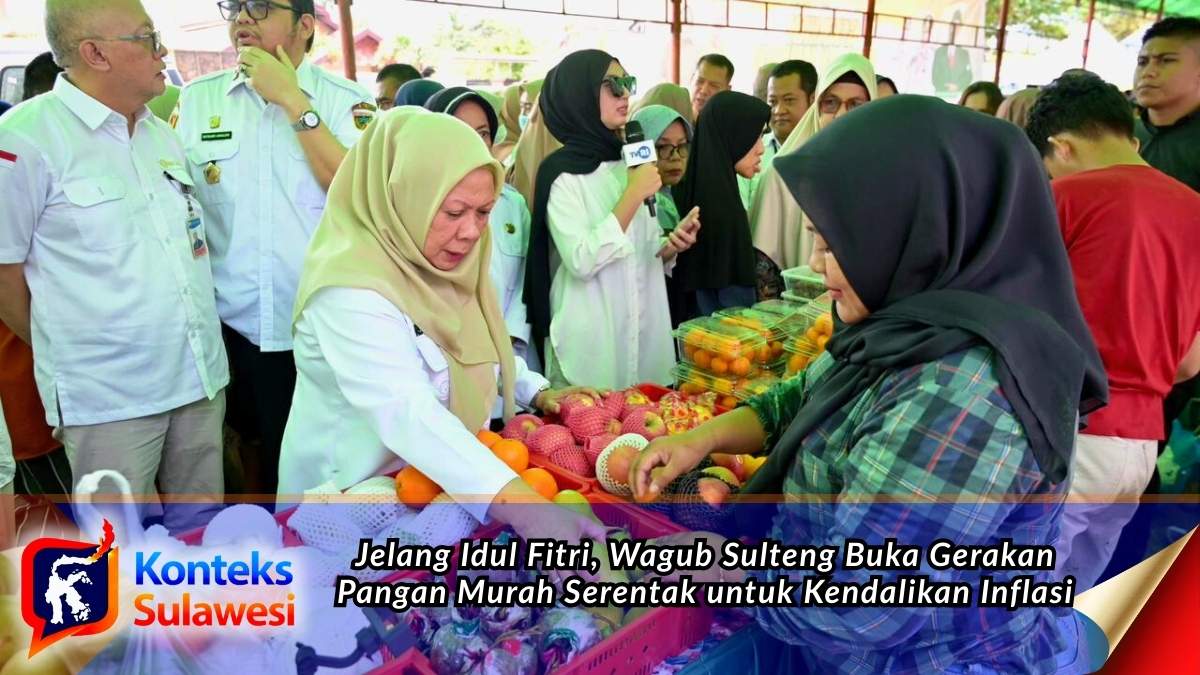 Wakil Gubernur Sulawesi Tengah, Reny A. Lamadjido, meninjau stan bahan pangan saat membuka Gerakan Pangan Murah di halaman TVRI Sulawesi Tengah, Kota Palu, sebagai upaya menjaga stabilitas harga jelang Idul Fitri. Foto: Biro Administrasi Pimpinan.