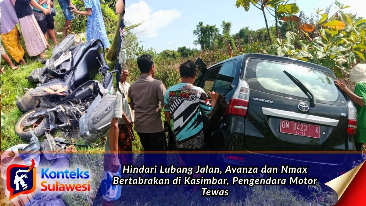 Petugas kepolisian bersama warga mengevakuasi kendaraan yang terlibat kecelakaan antara Toyota Avanza dan Yamaha Nmax di Jalan Trans Sulawesi, Desa Posona, Kecamatan Kasimbar, Kabupaten Parigi Moutong. Foto: Humas Polres Parimo.
