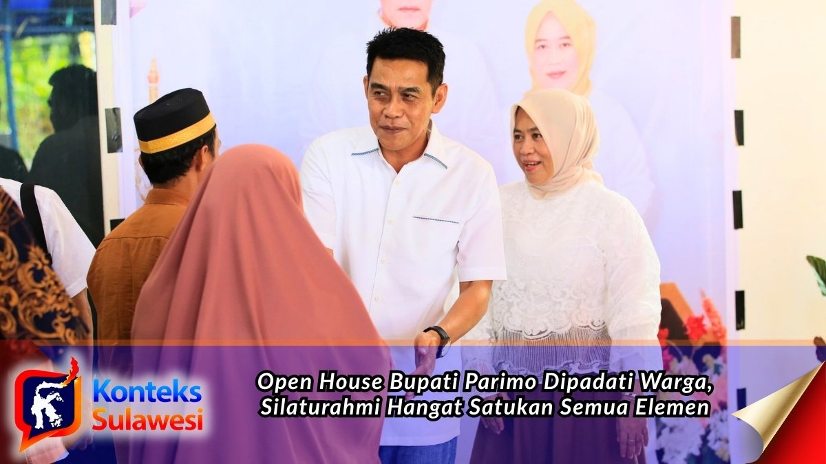 Bupati Parigi Moutong H. Erwin Burase bersama istri menyambut langsung warga yang hadir dalam kegiatan open house di kediamannya, menciptakan suasana hangat dan penuh keakraban. Foto: Diskominfo