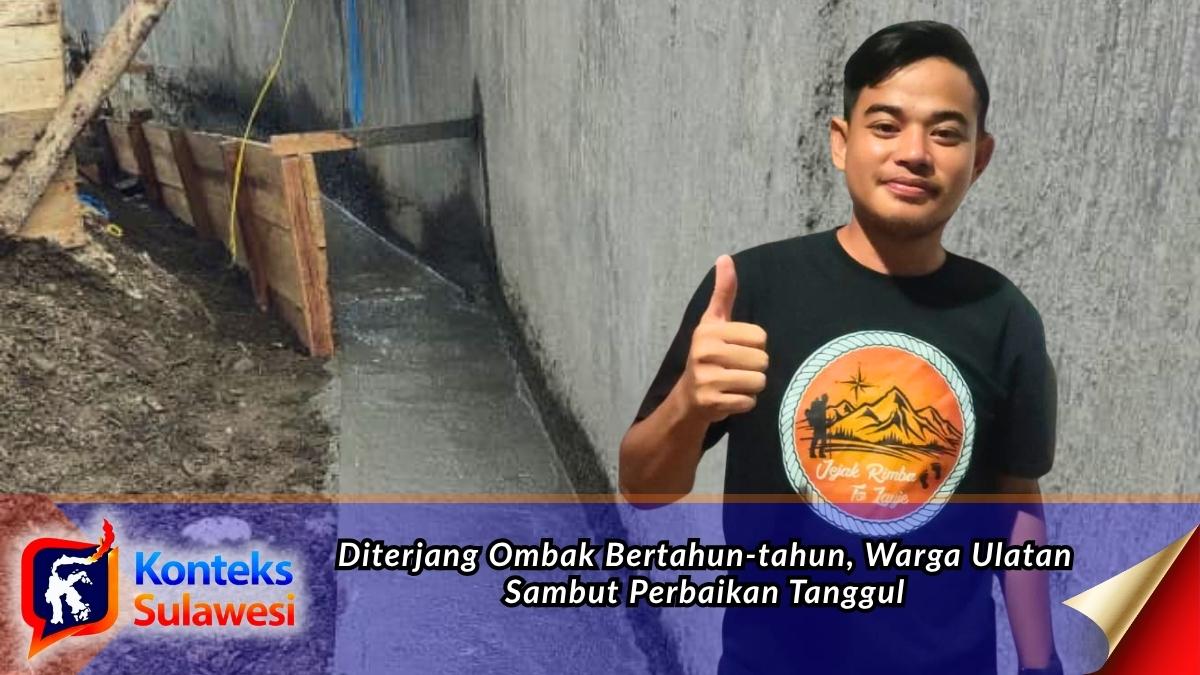 Sejumlah material dan proses pengerjaan tanggul pengaman pantai di Desa Ulatan, Kecamatan Palasa, Kabupaten Parigi Moutong (Parimo), yang tengah diperbaiki guna melindungi permukiman warga dari ancaman abrasi. Foto: Dokumentasi Warga.
