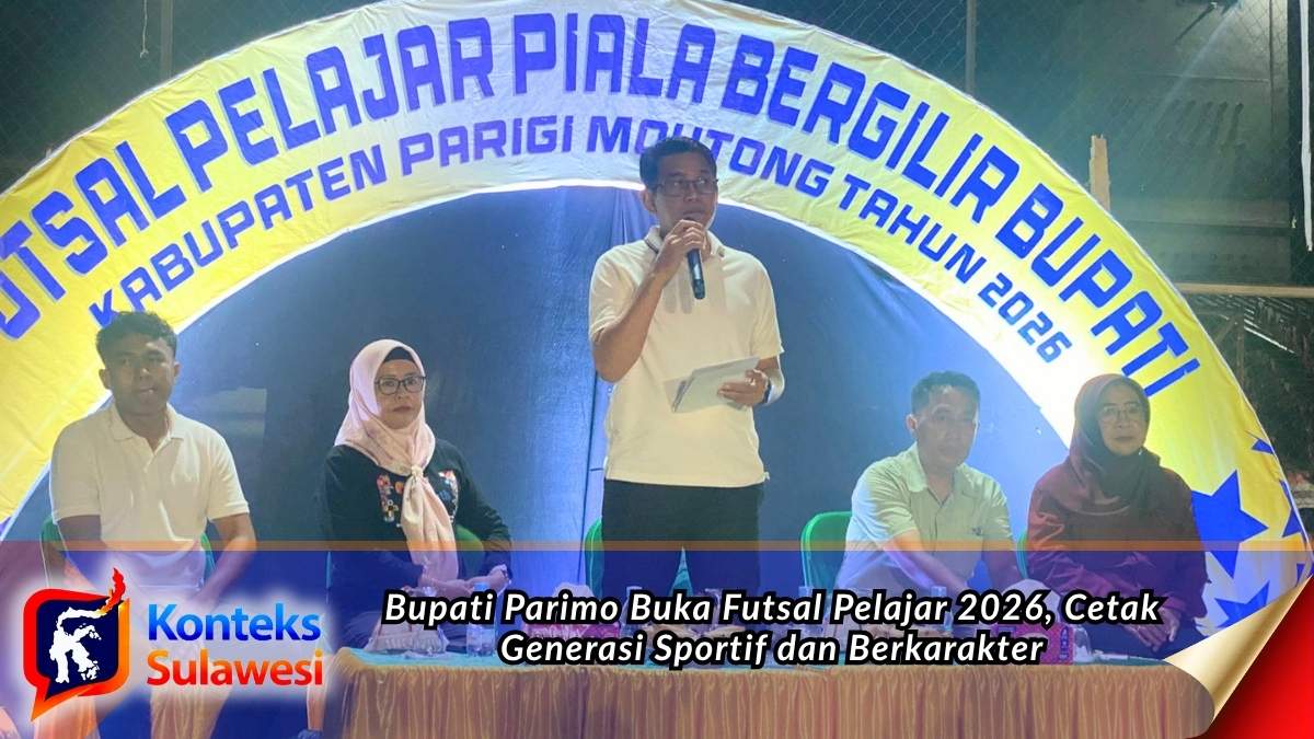 Bupati Parigi Moutong membuka secara resmi turnamen Futsal Pelajar Piala Bergilir Tahun 2026 dalam rangkaian HUT ke-24 Kabupaten Parigi Moutong. Kegiatan ini menjadi ajang pembinaan generasi muda melalui olahraga yang menjunjung tinggi sportivitas dan kebersamaan. Foto: Diskominfo