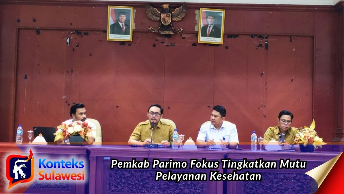 Sekretaris Daerah Kabupaten Parigi Moutong, Zulfinasran, memimpin Rapat Forum Komunikasi dan Forum Kemitraan Pengelolaan Kerja Sama Fasilitas Kesehatan bersama BPJS Kesehatan dan pemangku kepentingan terkait di Lantai II Kantor Bupati Parigi Moutong, Senin (22/6/2026). Forum ini membahas penguatan kepesertaan JKN aktif serta peningkatan mutu pelayanan kesehatan menuju Universal Health Coverage (UHC) yang berkualitas. Foto: Diskominfo Parigi Moutong.