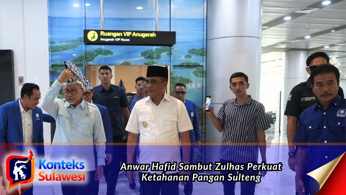 Gubernur Sulawesi Tengah Anwar Hafid menyambut kedatangan Menteri Koordinator Bidang Pangan Zulkifli Hasan di Bandara Mutiara Sis Al-Jufri, Palu, Sabtu (4/7/2026). Kunjungan kerja tersebut menjadi awal rangkaian agenda penguatan sektor pertanian dan ketahanan pangan di Sulawesi Tengah. Foto: Ist
