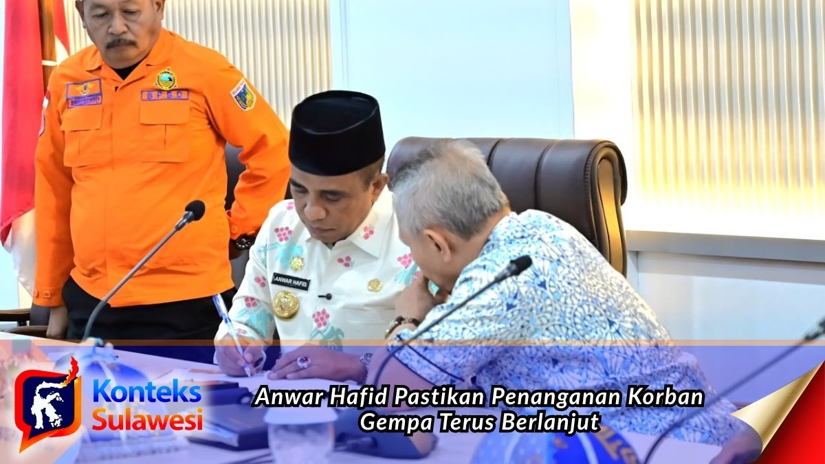 Gubernur Sulawesi Tengah Anwar Hafid memimpin rapat koordinasi penanganan pascagempa bersama jajaran pemerintah daerah dan instansi terkait di Ruang Polibu Kantor Gubernur Sulawesi Tengah, Kamis (2/7/2026). Rapat membahas percepatan pendataan kerusakan, pembangunan hunian sementara, serta langkah pemulihan bagi masyarakat terdampak gempa di Sigi dan Parigi Moutong. (Foto: Biro Administrasi Pimpinan Setdaprov Sulteng)