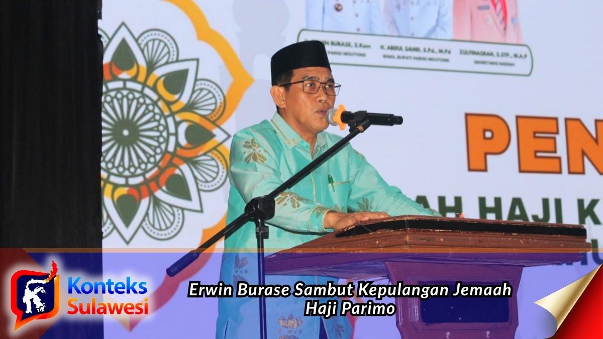 Bupati Parigi Moutong (Parimo), H. Erwin Burase, menyampaikan sambutan saat menyambut kepulangan jemaah haji asal Parigi Moutong tahun 1448 Hijriah/2026 Masehi di Auditorium Kantor Bupati. Pemerintah daerah berharap para jemaah menjadi haji mabrur serta teladan dalam memperkuat nilai-nilai keagamaan dan kebersamaan di tengah masyarakat. Foto: Diskominfo Parigi Moutong.