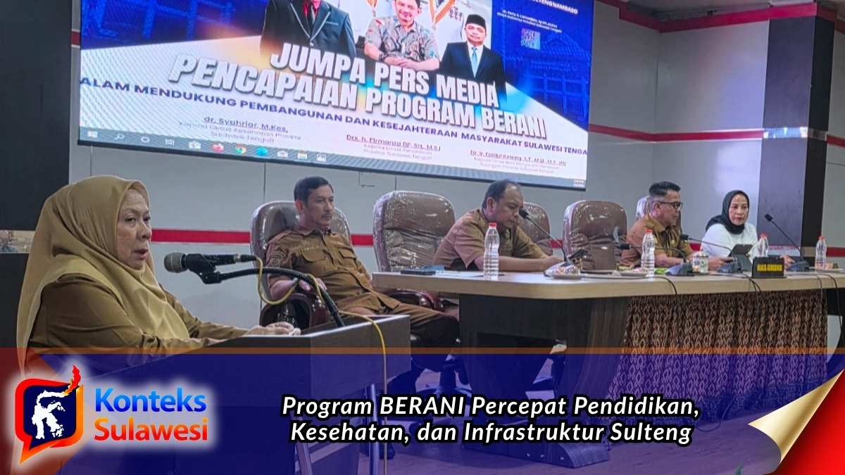 Wakil Gubernur Sulawesi Tengah, dr. Renny Lamadjido, membuka konferensi pers capaian Program BERANI di Kantor Bappeda Sulawesi Tengah, Palu, Senin (6/7/2026), dengan memaparkan perkembangan sektor pendidikan, kesehatan, dan infrastruktur. Foto: Tim Media Partner Gubernur BERANI.