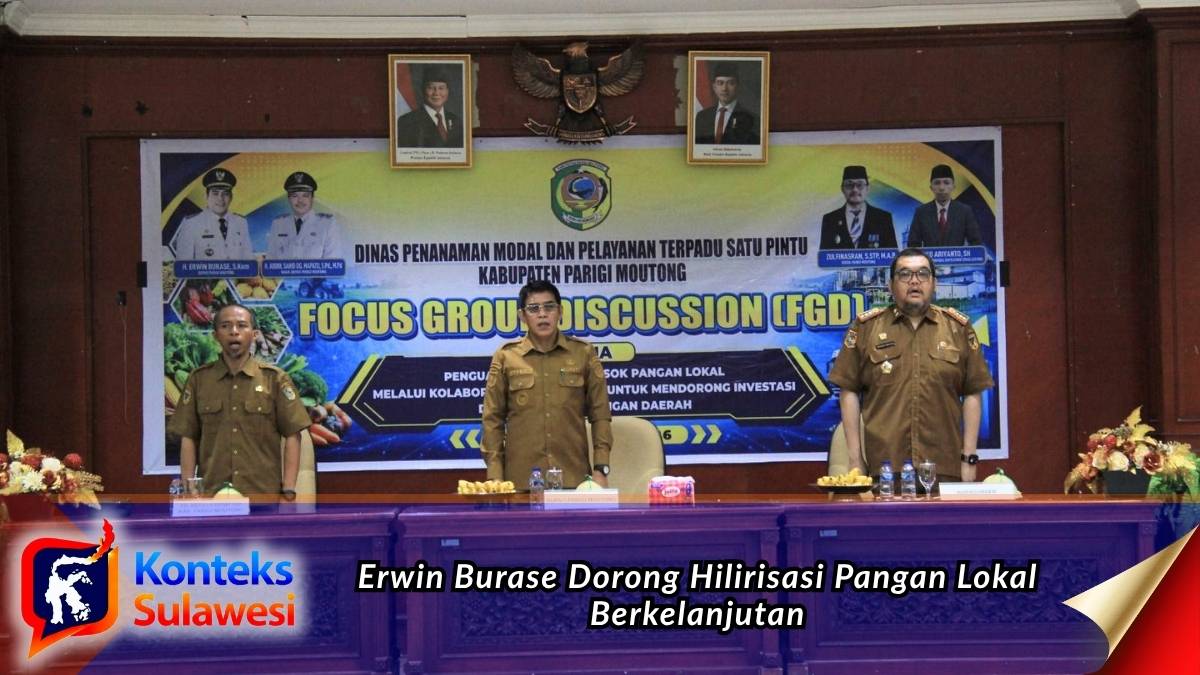 Bupati Parigi Moutong, Erwin Burase, membuka Focus Group Discussion (FGD) tentang penguatan hilirisasi pasok pangan lokal di Aula Lantai II Kantor Bupati, Selasa (7/7/2026), sebagai upaya mendorong investasi, memperkuat ketahanan pangan, dan meningkatkan nilai tambah komoditas unggulan daerah. Foto: Diskominfo Parigi Moutong.