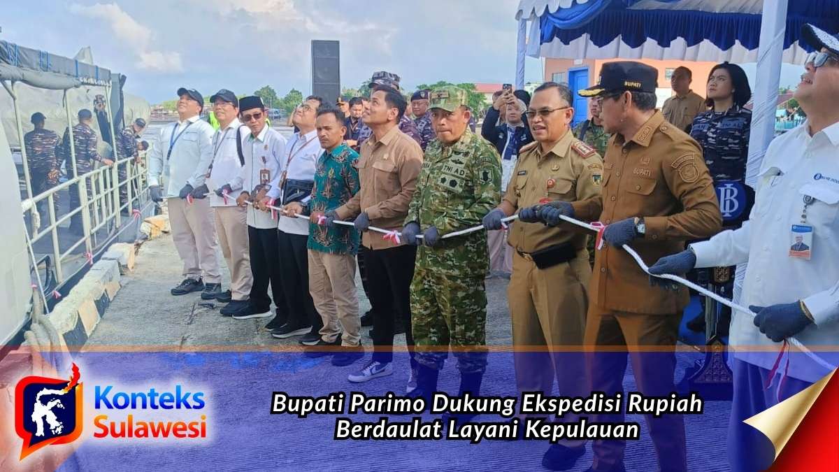 Bupati Parigi Moutong, H. Erwin Burase, bersama jajaran Bank Indonesia, TNI Angkatan Laut, dan unsur Forkopimda melepas Ekspedisi Rupiah Berdaulat (ERB) Tahun 2026 di Pelabuhan Kelas III Parigi, Selasa (7/7/2026). Program ini bertujuan mendistribusikan uang Rupiah layak edar serta menghadirkan layanan kas dan edukasi ke wilayah kepulauan di Sulawesi Tengah. Foto: Diskominfo Parigi Moutong.