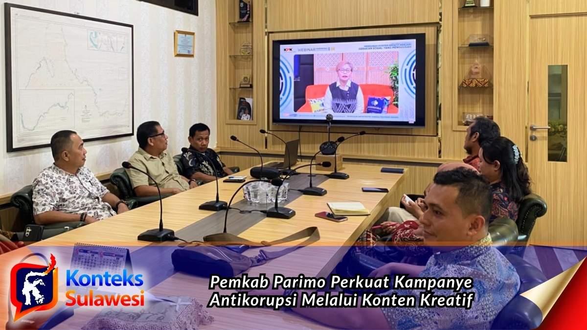Asisten III Administrasi Umum Setda Kabupaten Parigi Moutong, Yusnaeni, bersama jajaran perangkat daerah mengikuti Webinar Seri IV Pariwara Antikorupsi Tahun 2026 yang diselenggarakan KPK secara daring di Ruang Sekretaris Daerah Kabupaten Parigi Moutong, Kamis (9/7/2026). Foto: Diskominfo Parigi Moutong.