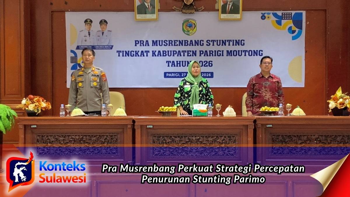 Asisten Administrasi Umum Setda Kabupaten Parigi Moutong, Yusnaeni, mewakili Bupati membuka Pra Musrenbang Stunting Tingkat Kabupaten Parigi Moutong Tahun 2026 di Aula Lantai II Kantor Bupati, didampingi unsur Forkopimda dan jajaran perangkat daerah sebagai upaya memperkuat sinergi percepatan penurunan stunting. Foto: Diskominfo Parigi Moutong.