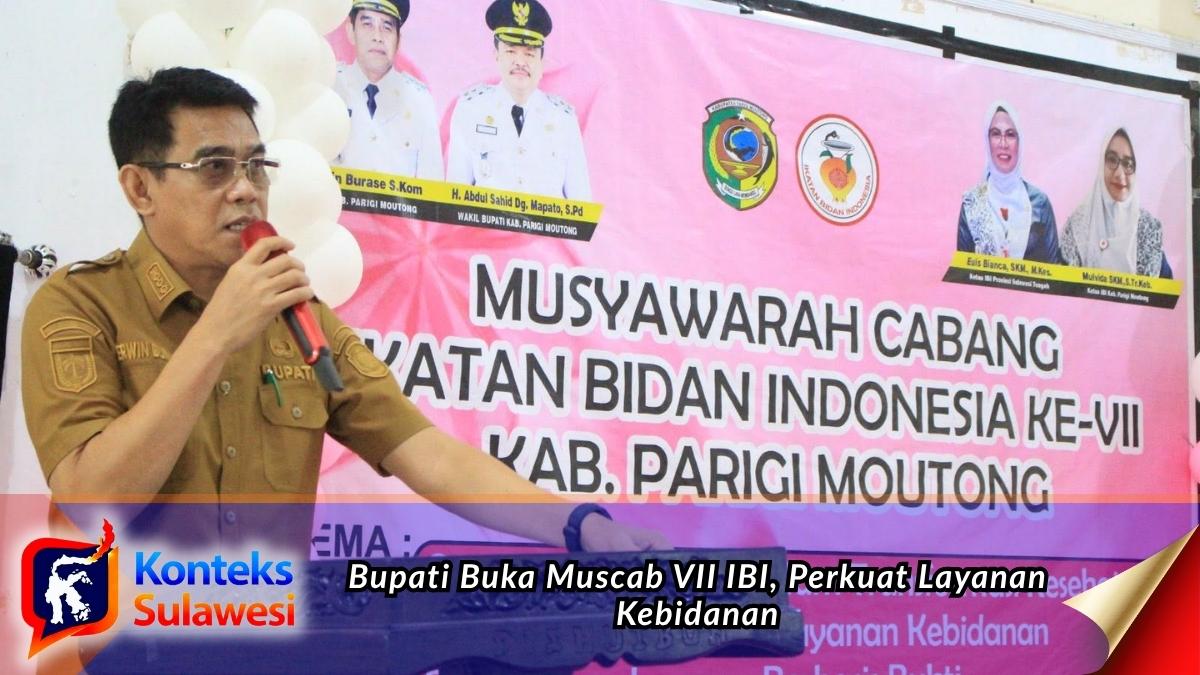 Bupati Parigi Moutong, H. Erwin Burase, menyampaikan sambutan sekaligus membuka Musyawarah Cabang (Muscab) VII Ikatan Bidan Indonesia (IBI) Kabupaten Parigi Moutong di Aula Bappelitbangda, Selasa (31/3/2026). Kegiatan ini menjadi momentum memperkuat transformasi pelayanan kebidanan berbasis bukti guna meningkatkan kualitas kesehatan ibu dan anak di daerah. Foto: Diskominfo Parigi Moutong.