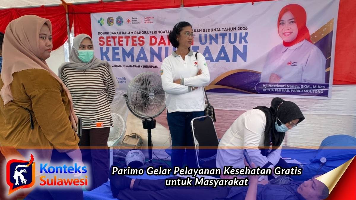 Masyarakat memanfaatkan layanan donor darah pada kegiatan Pelayanan Kesehatan Gratis "Sehat Bersama" yang digelar Pemerintah Kabupaten Parigi Moutong (Parimo) di halaman Auditorium Kantor Bupati, Rabu (17/6/2026). (Foto: Diskominfo Parigi Moutong)