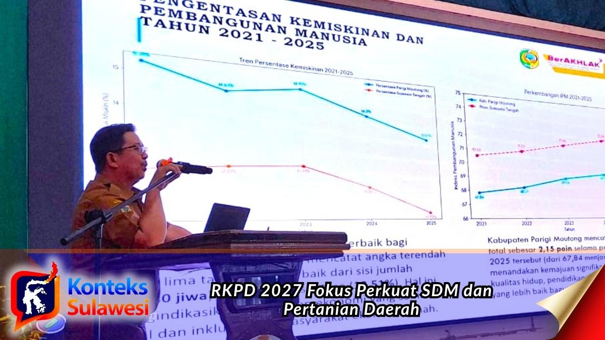 Kepala Bappelitbangda Parigi Moutong, Irwan, memberikan keterangan kepada awak media terkait arah kebijakan RKPD 2027 usai Musrenbang. Foto: MRP