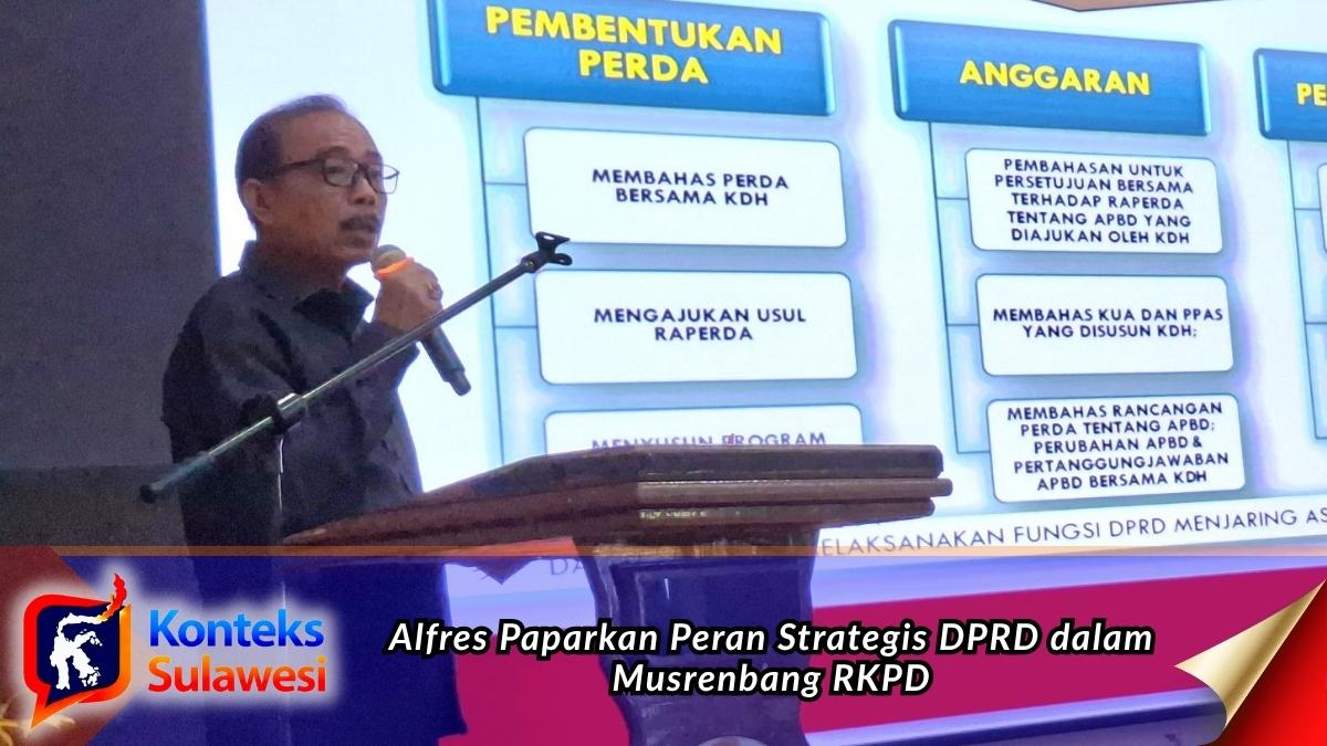 Ketua DPRD Kabupaten Parigi Moutong, Alfres M. Tonggiroh, memaparkan peran strategis DPRD dalam penyusunan RKPD Tahun 2027 pada forum Musrenbang Kabupaten Parigi Moutong. Foto: MRP.