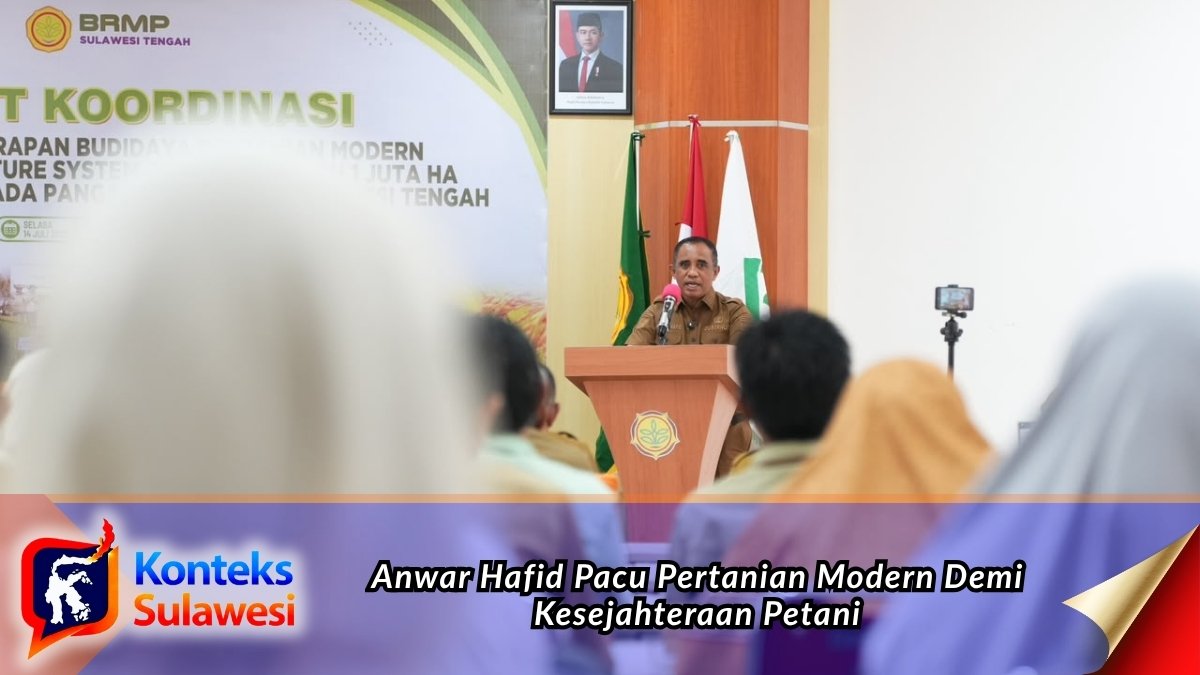 Gubernur Sulawesi Tengah Anwar Hafid menyampaikan arahan saat membuka Rapat Koordinasi Perluasan Penerapan Budidaya Padi Pertanian Modern (PMAAS) dan Program Strategis Kementerian Pertanian Provinsi Sulawesi Tengah Tahun 2026 di BBPMP, Desa Maku, Kabupaten Sigi. Foto: Humas Pemprov Sulawesi Tengah.