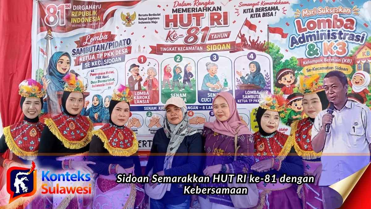 Camat Sidoan bersama TP-PKK dan peserta kegiatan memeriahkan HUT ke-81 Kemerdekaan Republik Indonesia melalui berbagai lomba di tingkat Kecamatan Sidoan, Kabupaten Parigi Moutong. Foto: Iskandar Miu