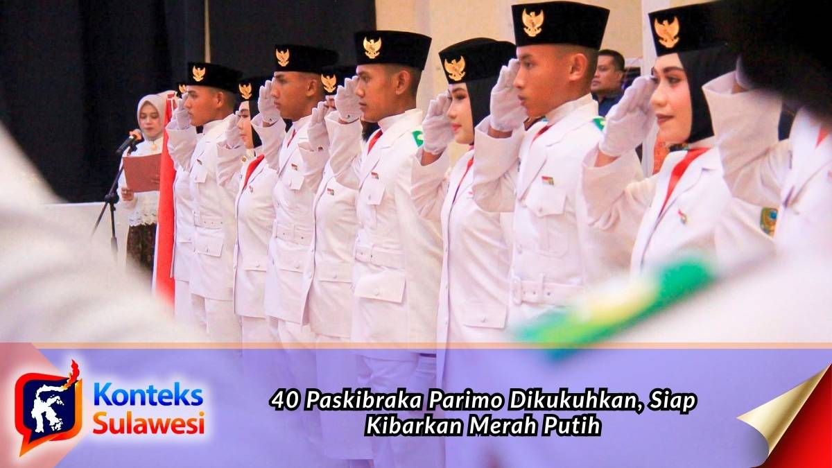 Sebanyak 40 anggota Paskibraka Kabupaten Parigi Moutong mengikuti prosesi pengukuhan sebagai persiapan menjalankan tugas pada upacara HUT ke-81 Kemerdekaan Republik Indonesia. Foto: Diskominfo Parigi Moutong