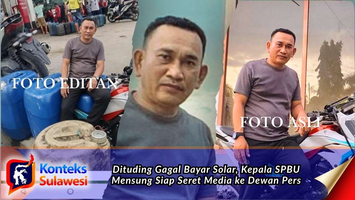 Kepala SPBU menunjukan foto asli dan editan yang di muat dalam pemberitaan yang tidak sesuai fakta lapangan. Kepada Media ini Sabtu (29/08/2026) Farid bahkan menyatakan siap membawa persoalan itu ke Dewan Pers. Foto: Dok Pribadi Farid