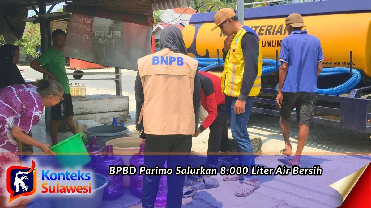 BPBD Parigi Moutong menyalurkan 8.000 liter air bersih kepada warga terdampak kekeringan di Desa Tomini, Rabu (16/9/2026). Foto: Pusdalops BPBD Kabupaten Parigi Moutong.