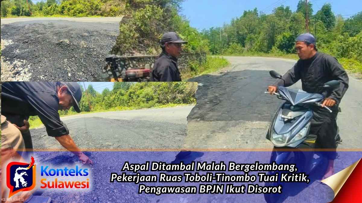 Kondisi tambal sulam Jalan Trans Sulawesi Ruas II Toboli-Tinombo di Desa Baina’a Selatan, Kecamatan Sidoan, yang terlihat bergelombang dan mendapat sorotan warga. Foto: Tommy Noho