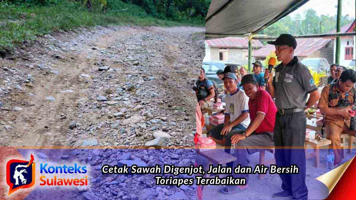 Sampaikan Keluhan tokoh agama Dusun Toriapes, Noldi, menyampaikan keluhan terkait persoalan air bersih dan kondisi jalan kepada Bupati Parigi Moutong Erwin Burase saat panen perdana cetak sawah rakyat, Selasa (6/10/2026). Foto: Tommy Noho