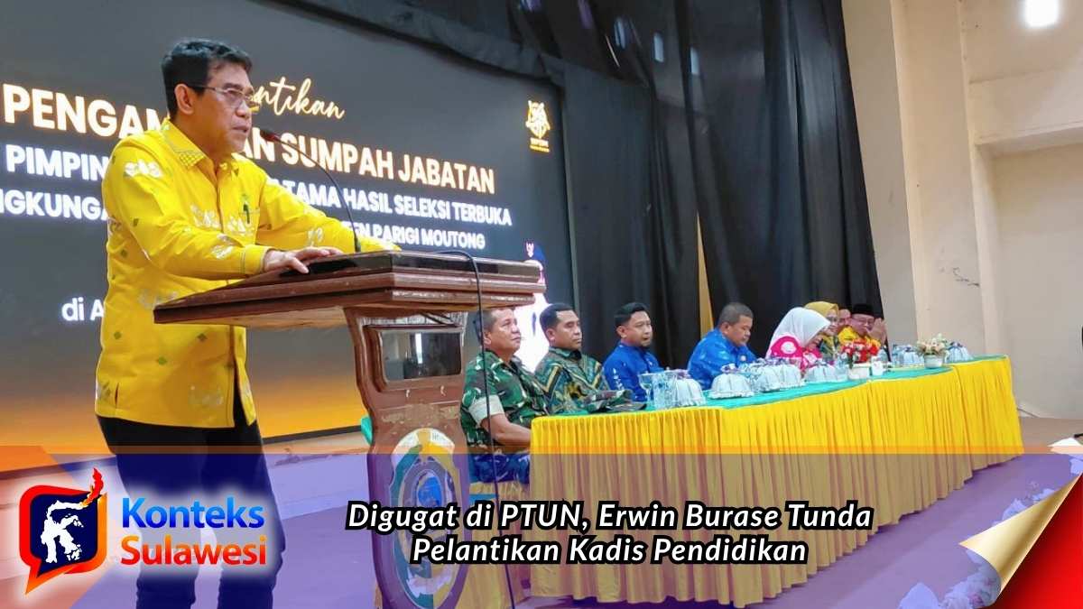 Bupati Parigi Moutong (Parimo), Erwin Burase, saat memberikan sambutan usai pelantikan 18 pejabat pimpinan tinggi pratama, Kamis (15/10/2026). Ia menjelaskan alasan penundaan pelantikan Kepala Dinas Pendidikan karena proses gugatan seleksi terbuka masih bergulir di Pengadilan Tata Usaha Negara (PTUN). Foto: Tommy Noho