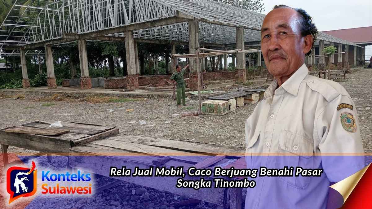Kondisi Pasar Songka di Desa Dusunan, Kecamatan Tinombo, Kabupaten Parigi Moutong, setelah dibersihkan. Rangka baja bangunan pasar tampak berdiri, namun pembangunan fasilitas tersebut belum rampung. Foto: Konteks Sulawesi